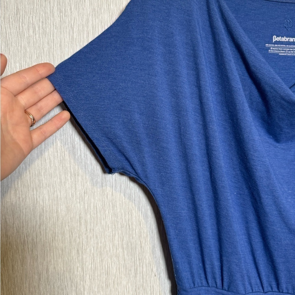 Betabrand Women's Canopy Blue Pockets Short Sleeve Cowl Neck Dress Small - Picture 5 of 5